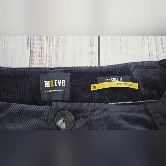 Anthropologie Maeve The Colette Corduroy Crop Wide-Leg Pants Navy Blue 28 - Picture 5 of 8